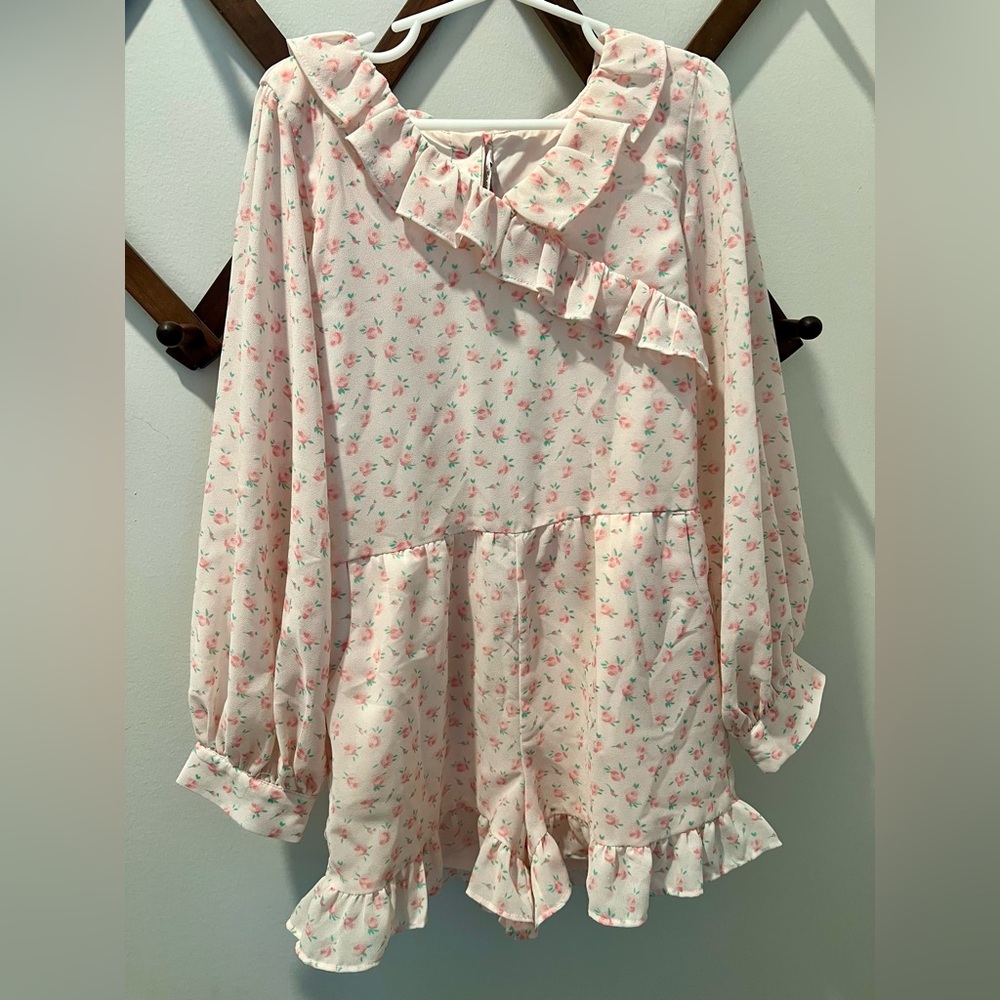 Adorable pink floral romper Janie and Jack girls size 7